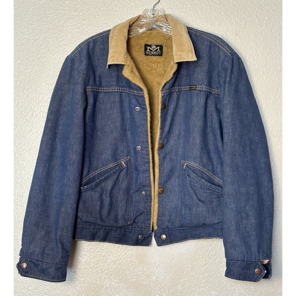 Vintage Maverick Blue Bell Made in USA Denim Jean Sherpa Faux Lined Jacket Sz 40